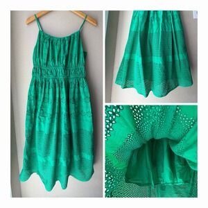 ON 34TH Green Eyelet 100% Cotton Lined Strappy Square Neck Midi Sundress M